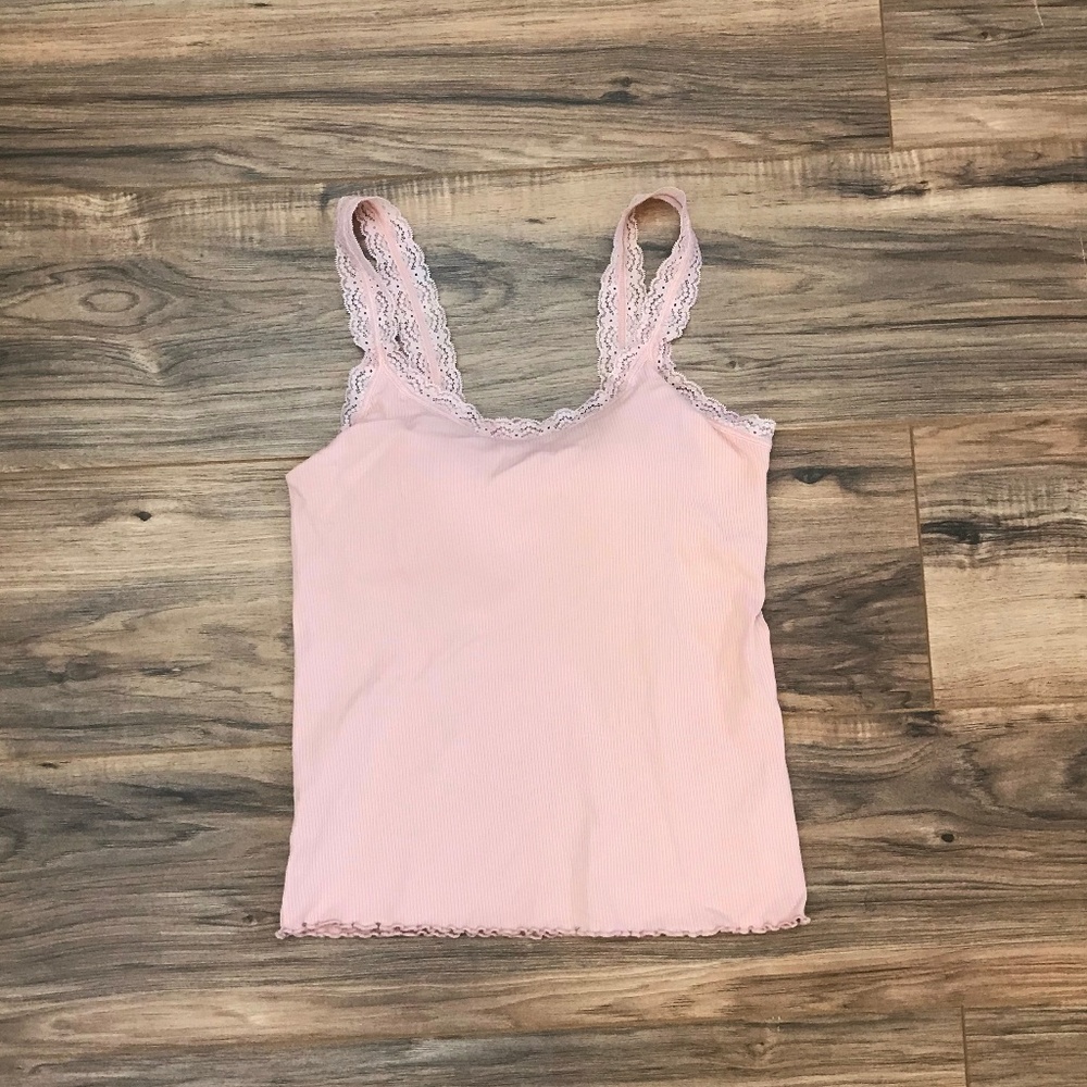 UNIQLO Lace Straps Ribbed Cotton Bra Top Pink S